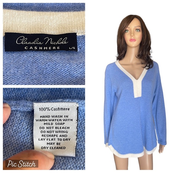 Claudia Michole Cashmere Classic V-Neck Pullover LG - Picture 1 of 12